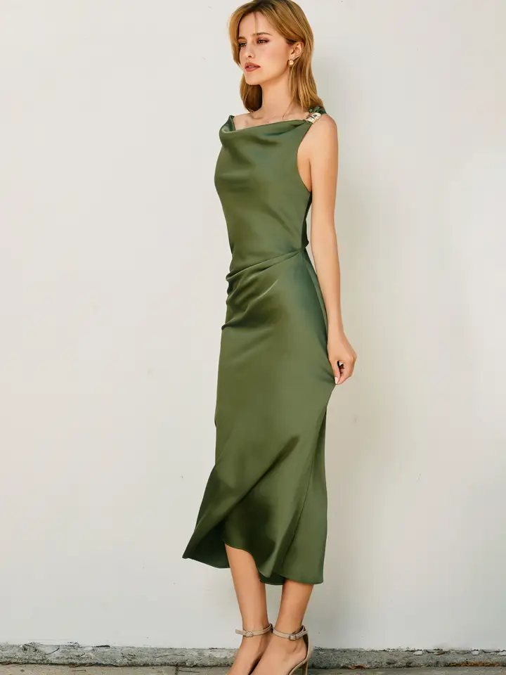 Destiny Dull Satin Ruched Midi Dress