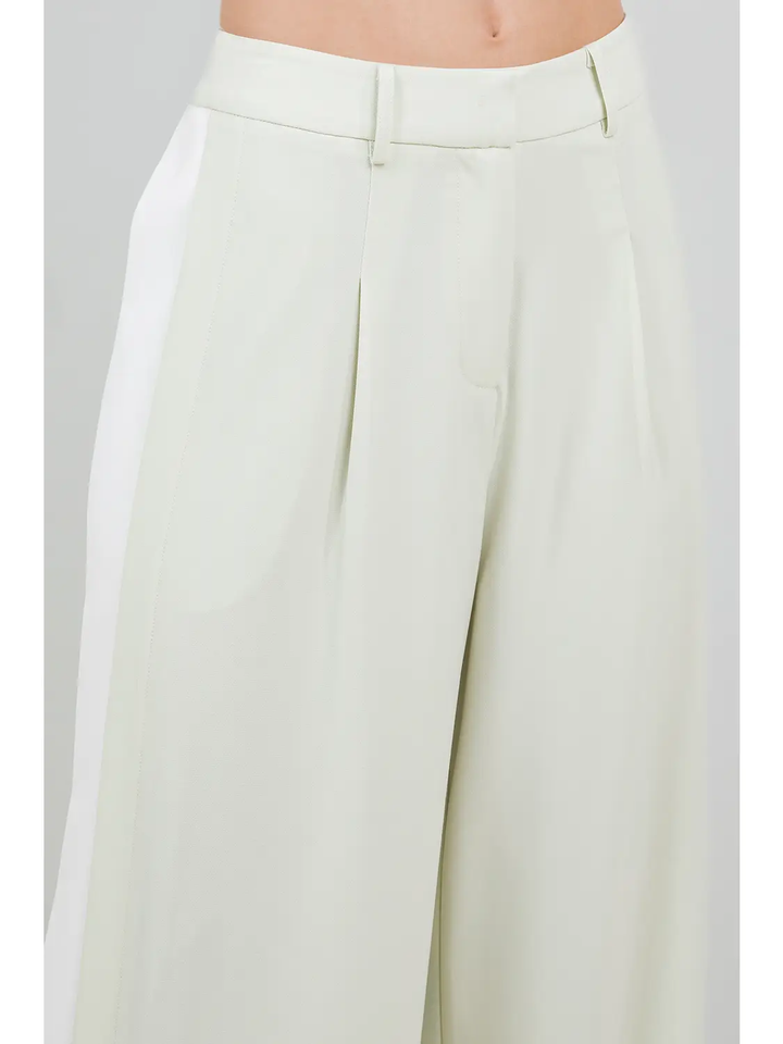 Contrast Side Panel Wide Leg Soft Woven Trousers