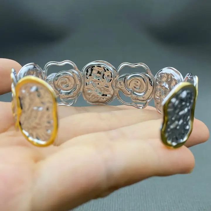 Two Tone Hammer Texture Flower Cuff