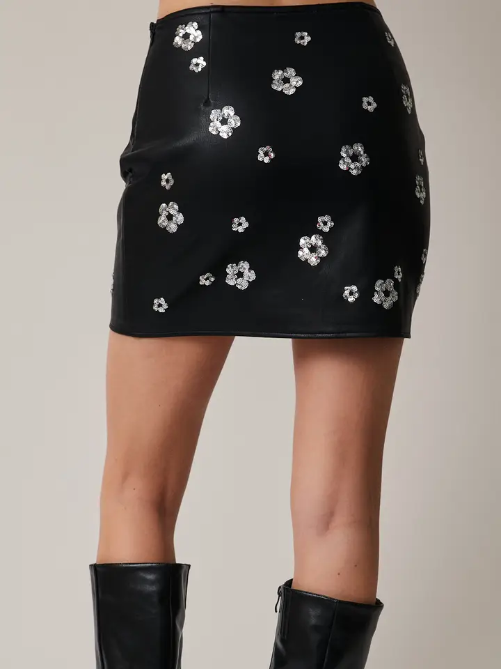 Daisy Sequin Leather Mini Skirt