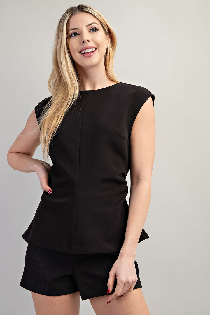 Nia Round Neck Side Ruched Top(available in black only)