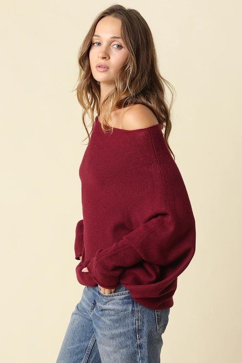 Amar Asymmetric Off Shoulder Sweater