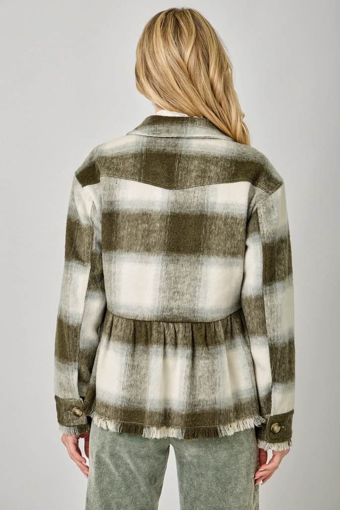 Peplum Fringe Plaid Jacket (available in black only)