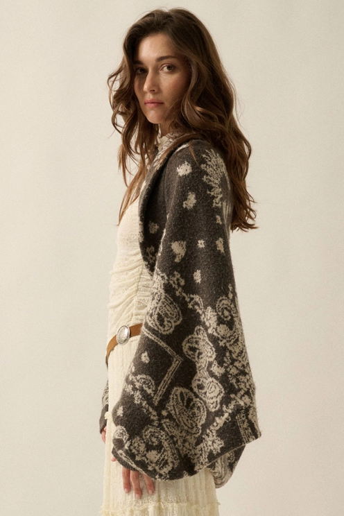Paisley Jacquard Knit Dolman Shrug Cardigan