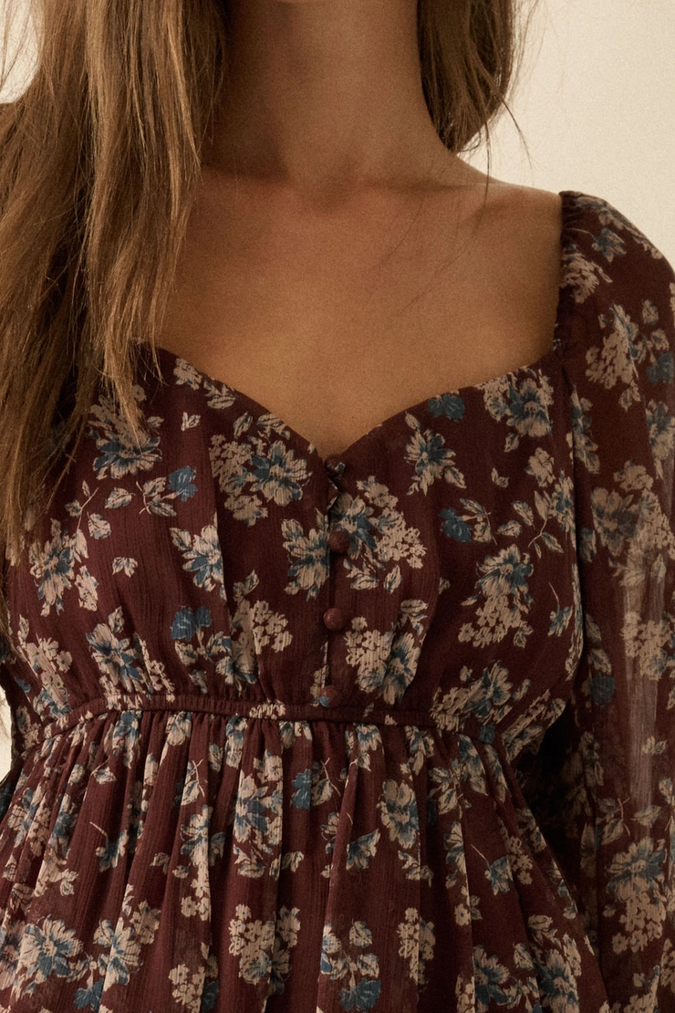 Floral Chiffon Babydoll Peasant Mini Dress