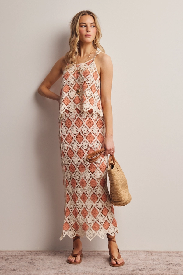 Crochet Diamond Midi Skirt