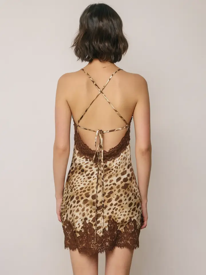 Animal Print Lace Trim Mini Dress