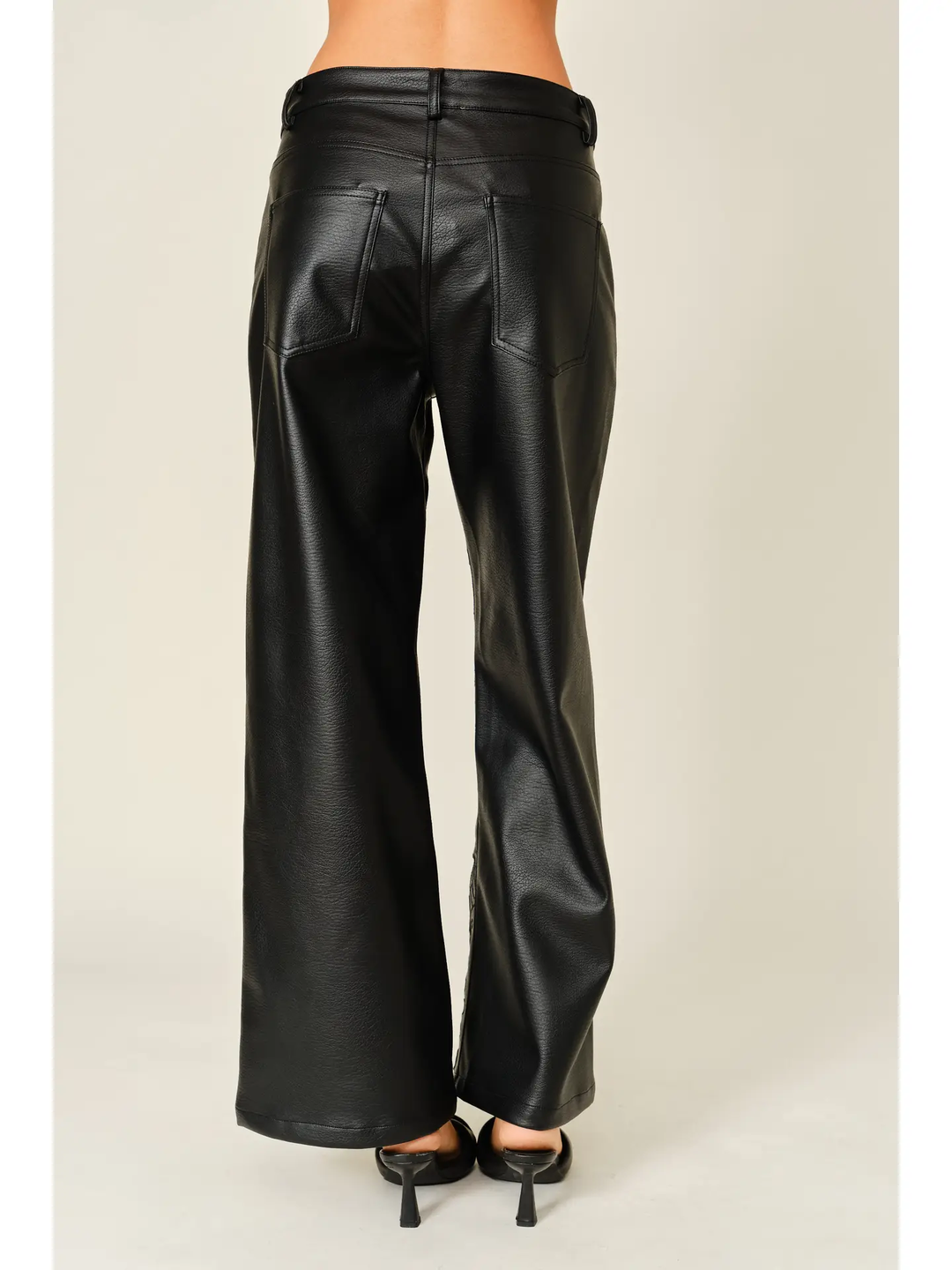 Vegan Leather Floral Cutout Wide Pants