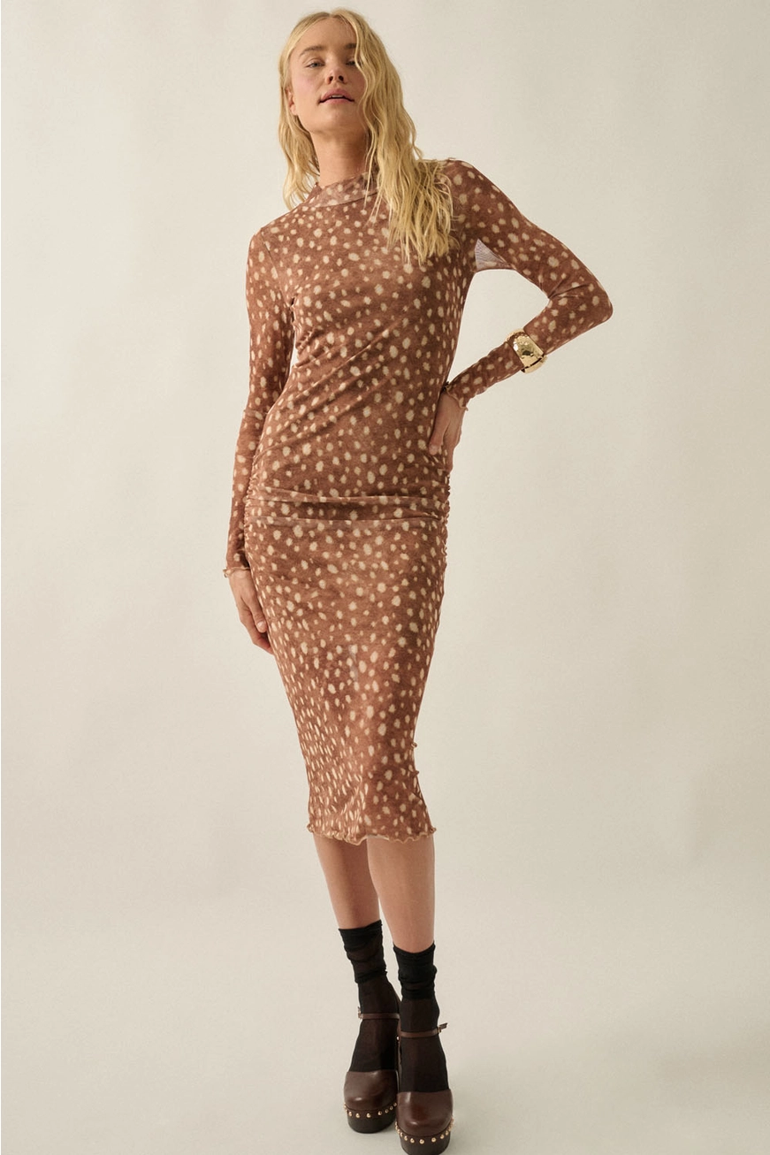 Abstract Polka Dot Mesh Midi Dress