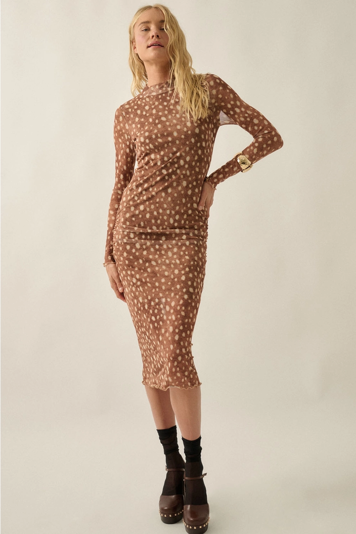 Abstract Polka Dot Mesh Midi Dress