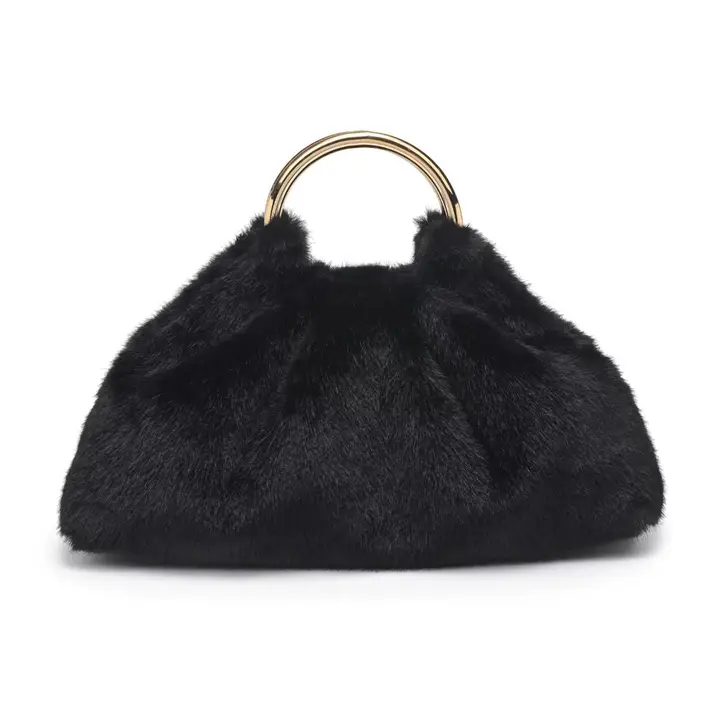Faux Fur Clutch Bag with Ring Handle
