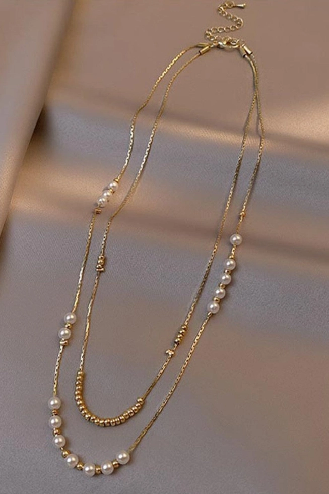 18K Gold Plated Multi Layer Necklace with Pearls