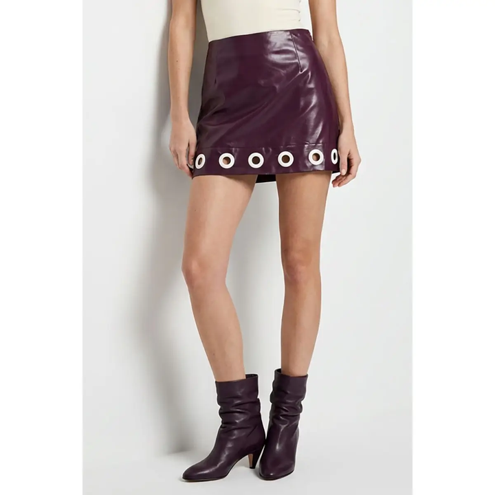 Vegan Leather Grommet Hem Skort