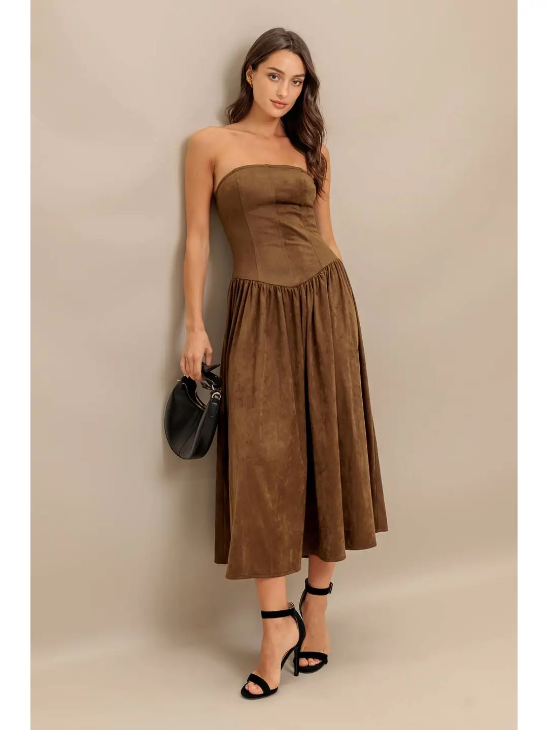 Faux Suede Midi Dress