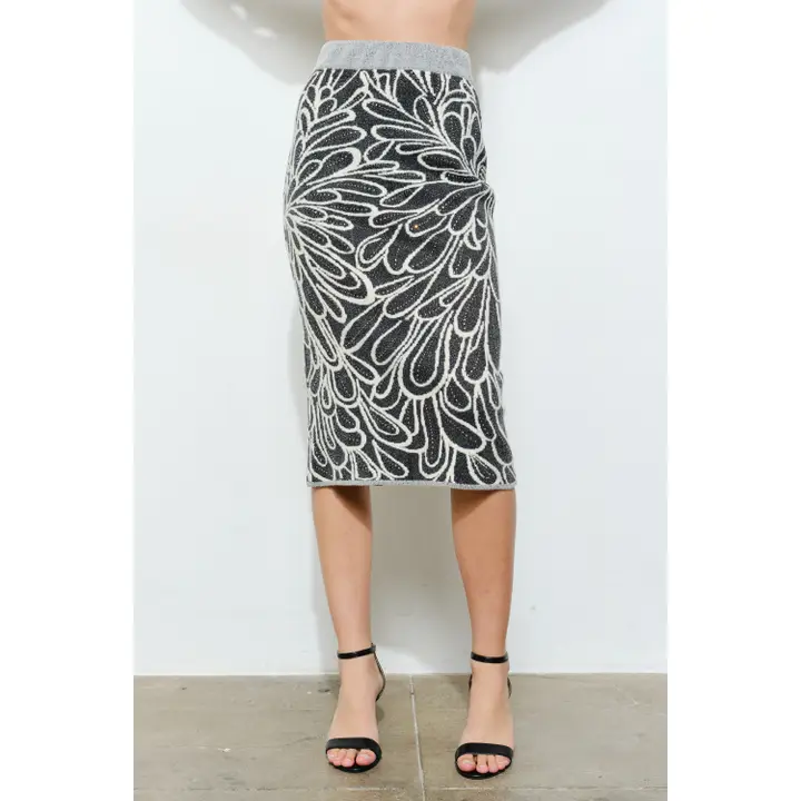 Glitter Detail Abstract Jacquard Knit Skirt