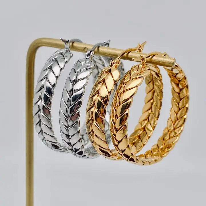 Wheat Shaped Stainless Steel Hoop Earrings