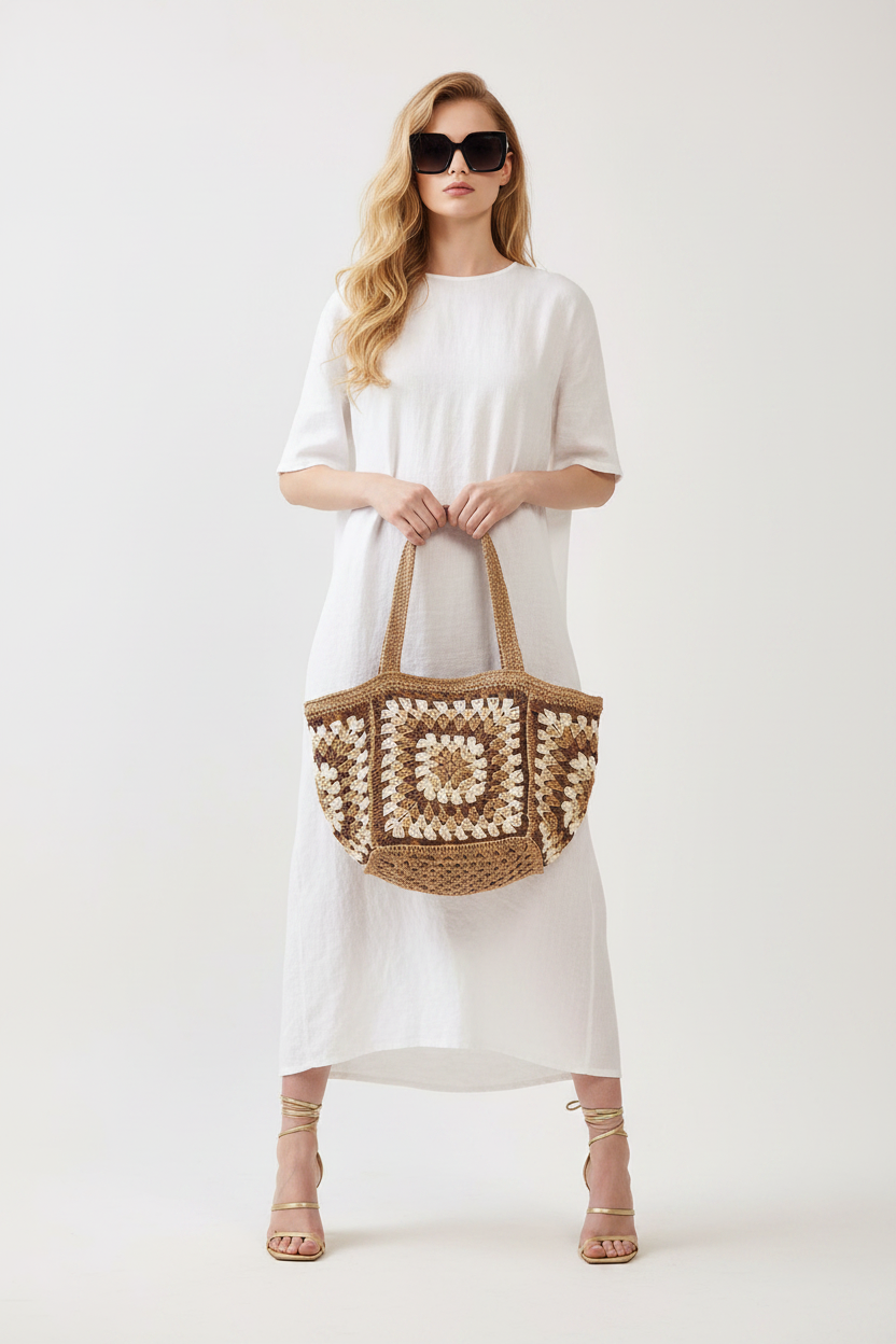 Vintage Granny Square Tote Bag — Beciga Model