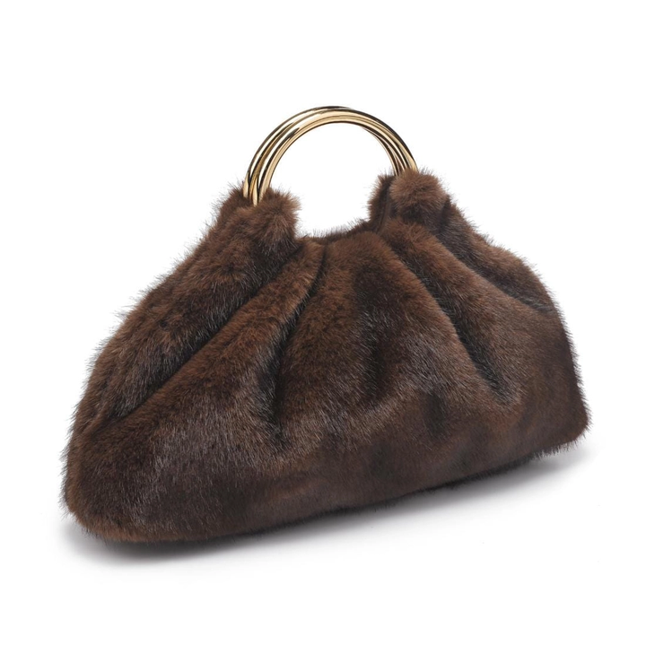 Faux Fur Clutch Bag with Ring Handle