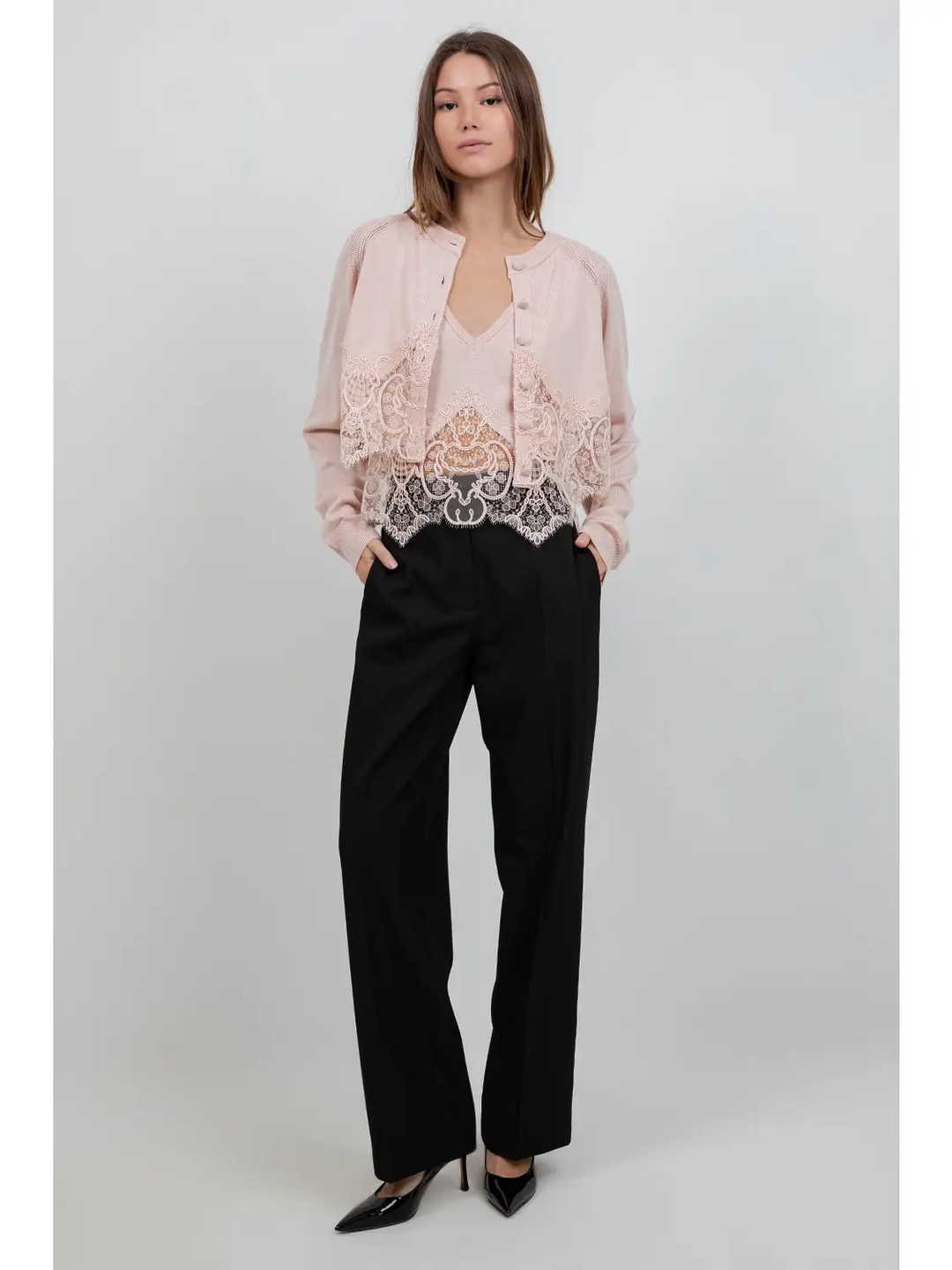 Knitted Sweater with Lace Edge Detailing