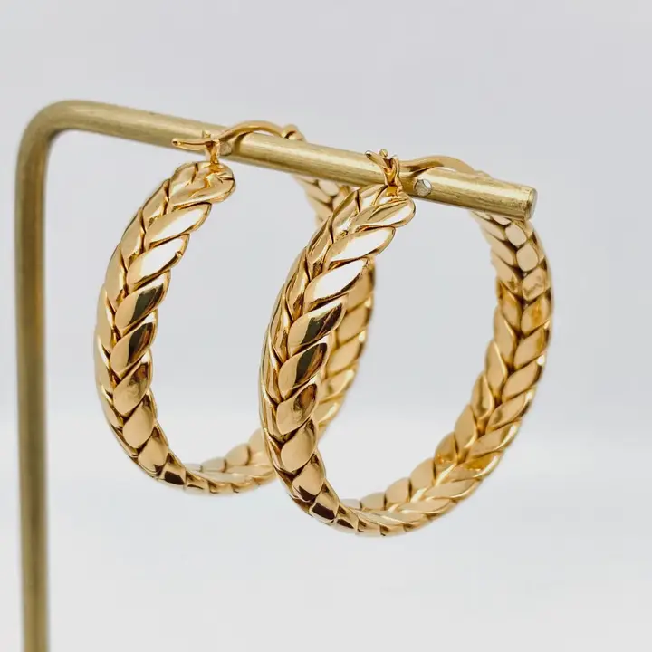Wheat Shaped Stainless Steel Hoop Earrings