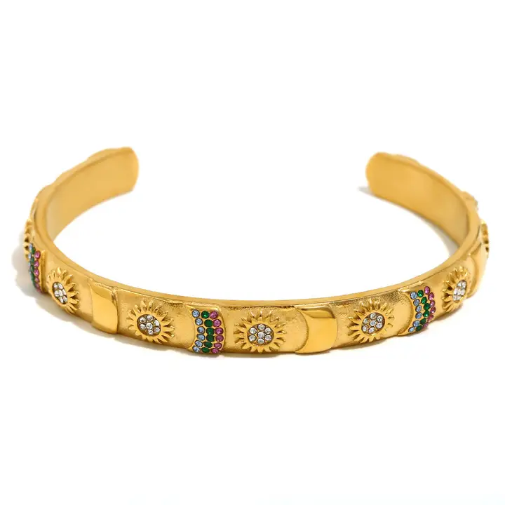 Tarot Style 18K Gold Plated Cuff Bangle