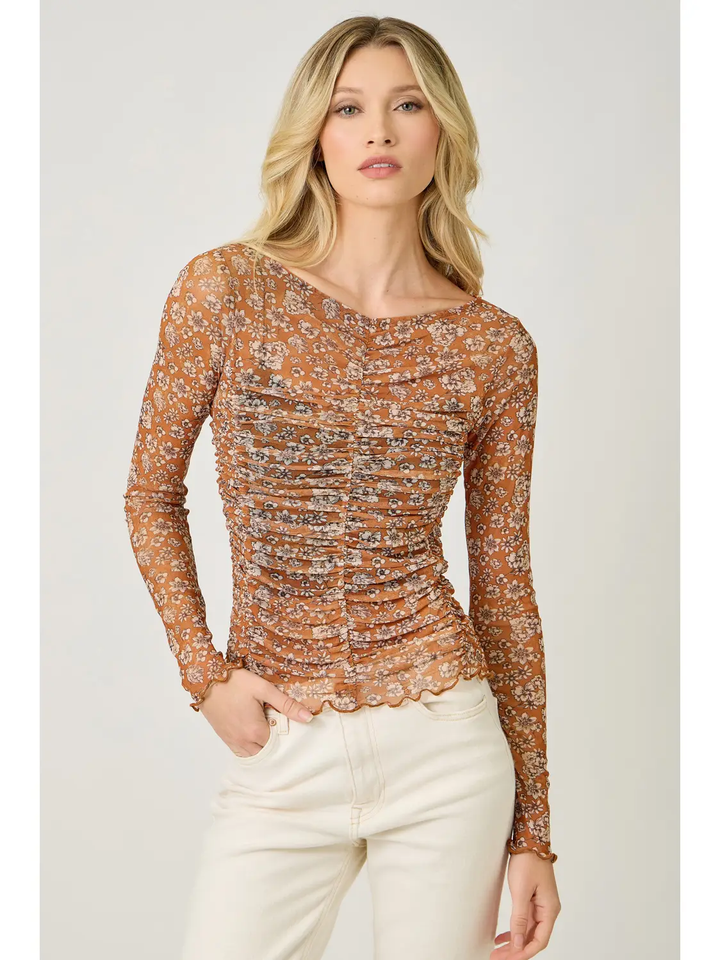 Lettuce Hem Mesh Print Top