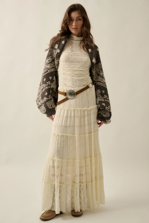 Paisley Jacquard Knit Dolman Shrug Cardigan