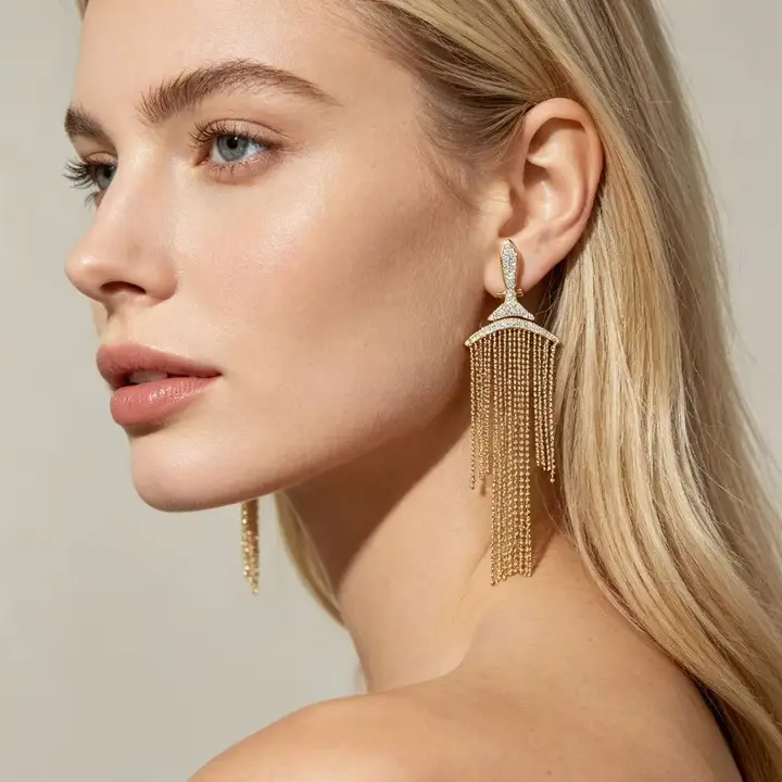Vintage Rhinestone Fringe Statement Earrings