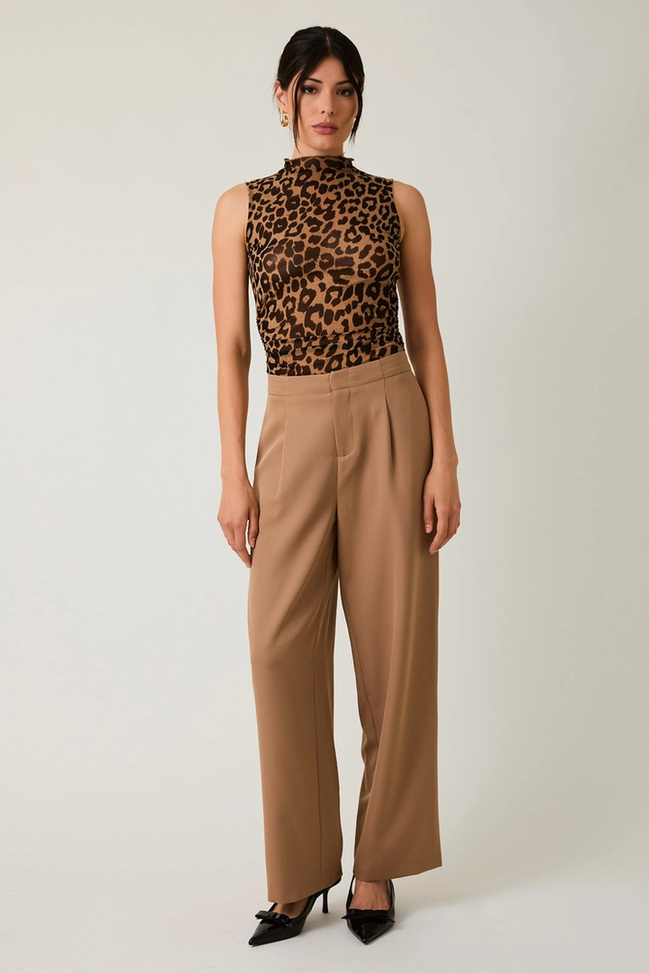 Mock Neck Animal Print Mesh Top