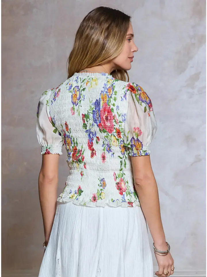 Floral Print Split Neck Top