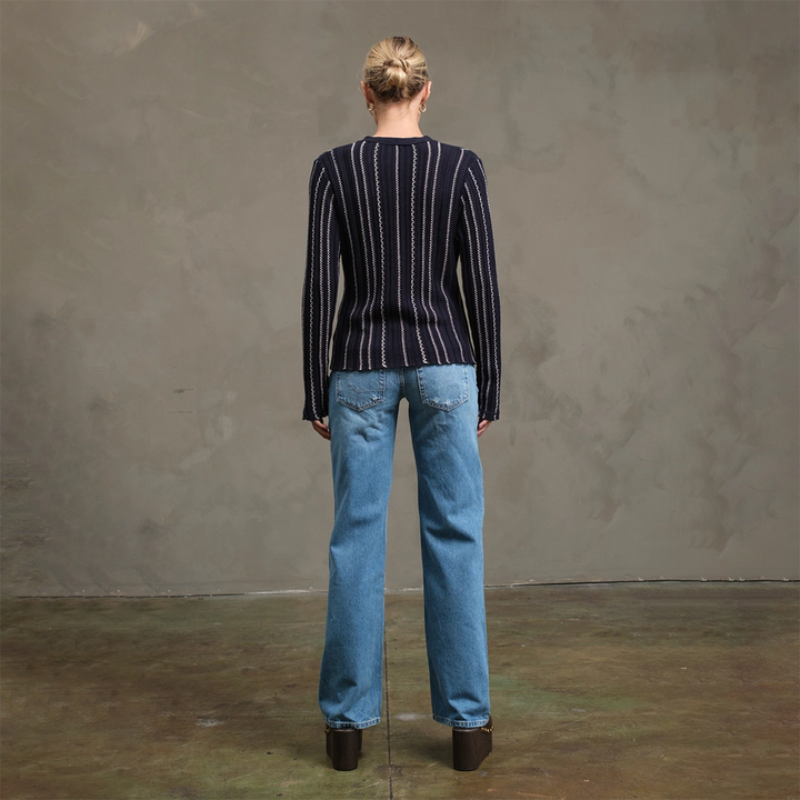 Slim Wavy Stitch Button Cardigan