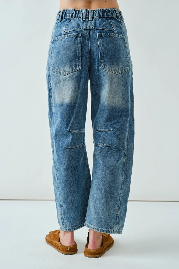 Embroidered Detail Cotton Barrel Pants