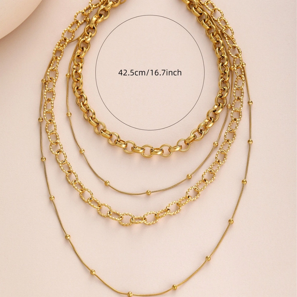 Multi Layered Bead Necklace with 18K Gold Plating