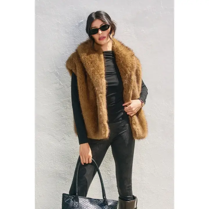 Snow Angel Collared Furry Vest (available in light brown only)