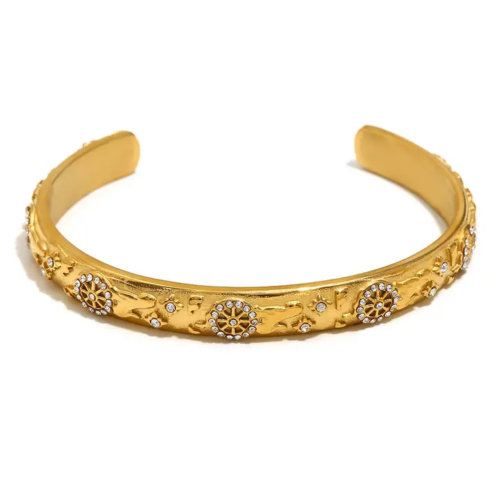 Tarot Style 18K Gold Plated Cuff Bangle