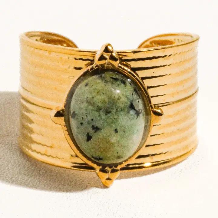 Oasis 18K Gold Non Tarnish Stone Bold Adjustable Ring