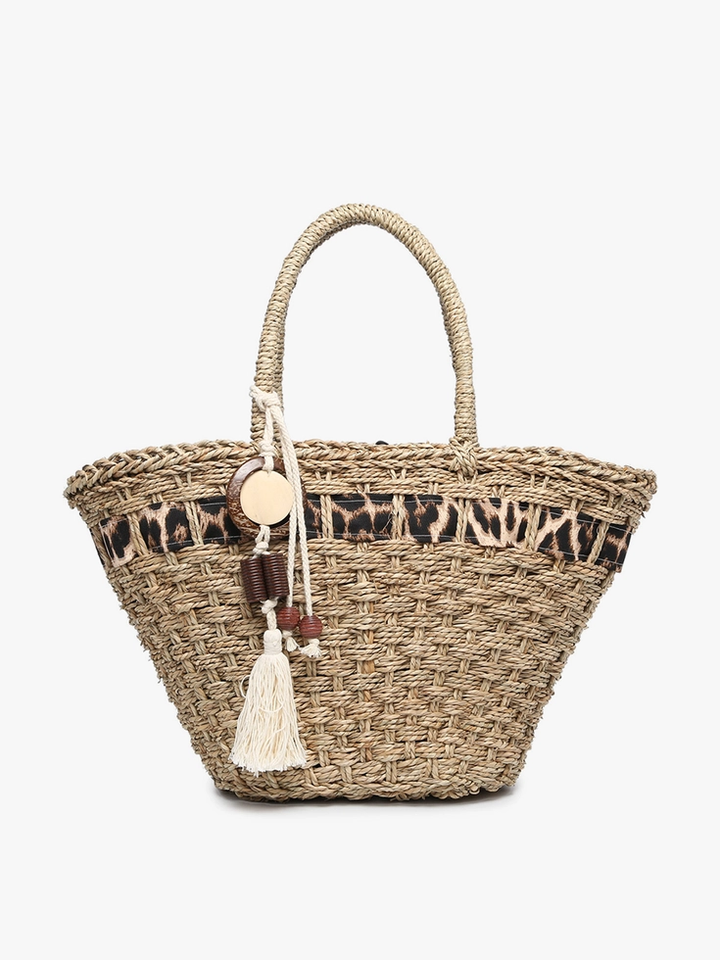 Leighton Seagrass Tote w/ Leopard Contrast