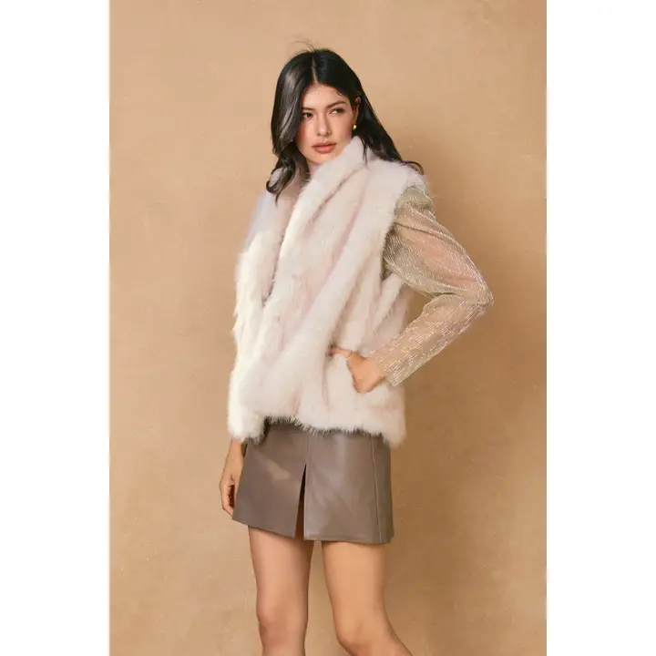 Snow Angel Collared Furry Vest (available in light brown only)