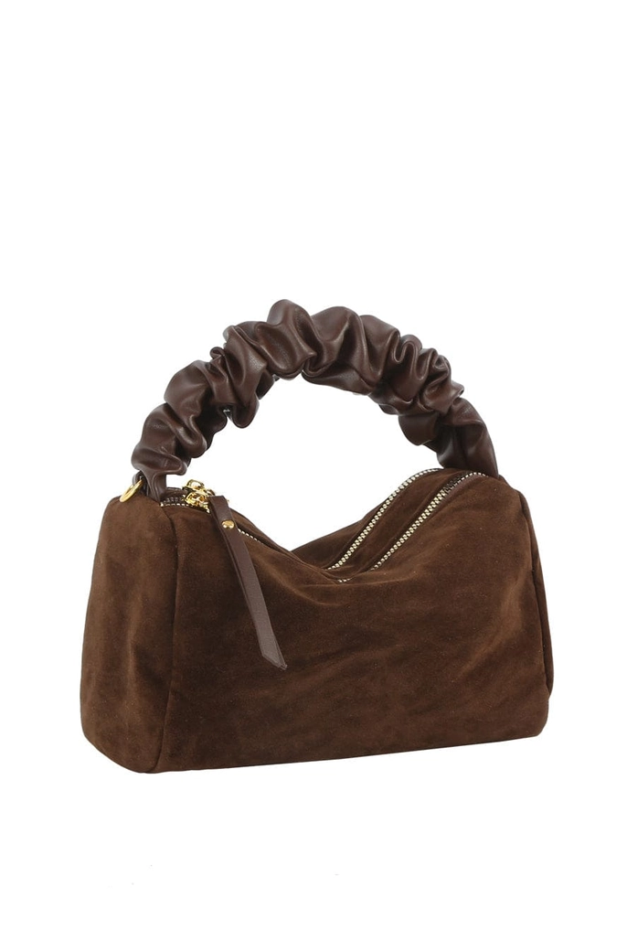 Faux Suede Ruched Handle Crossbody/Satchel Bag