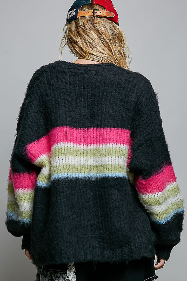 Striped Sweater Open Mohair Cardigan