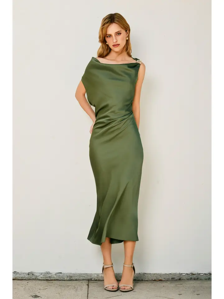 Destiny Dull Satin Ruched Midi Dress