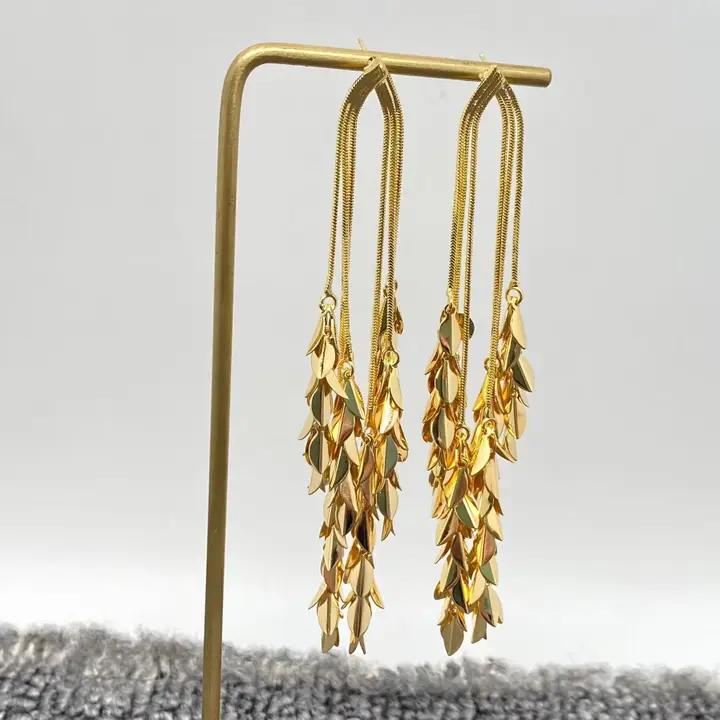 18K Gold Plated Leaf Fringe Earrings