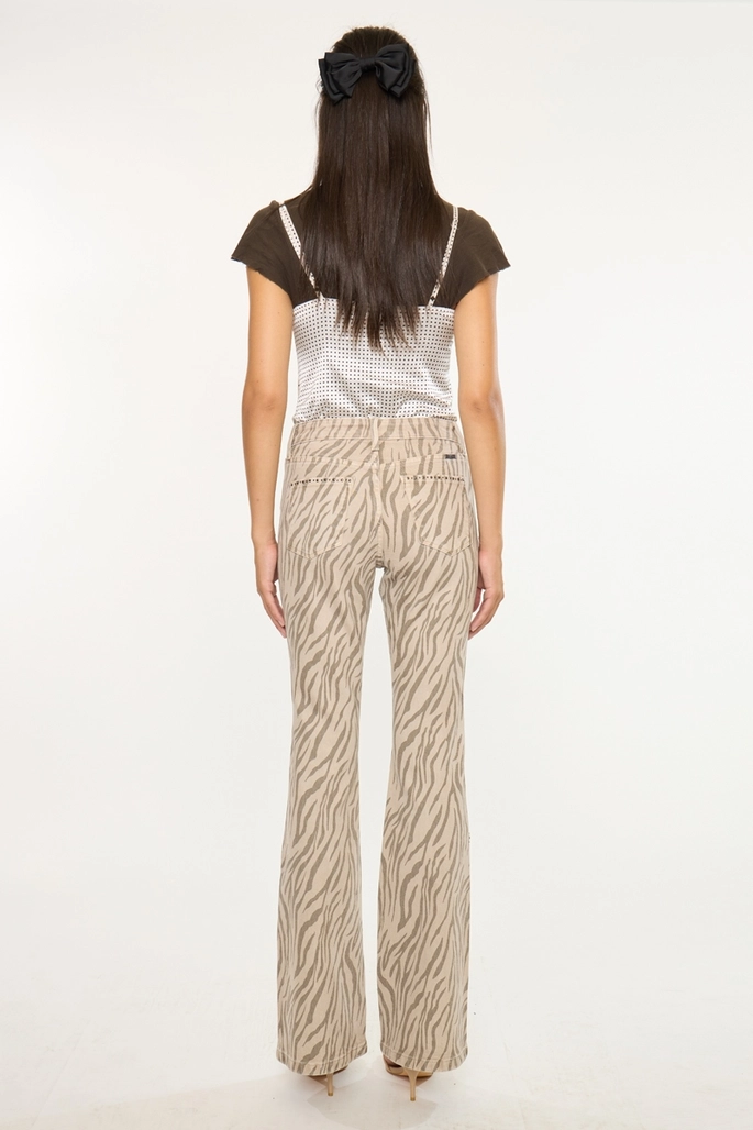 High Rise Flare Zebra Print Jeans