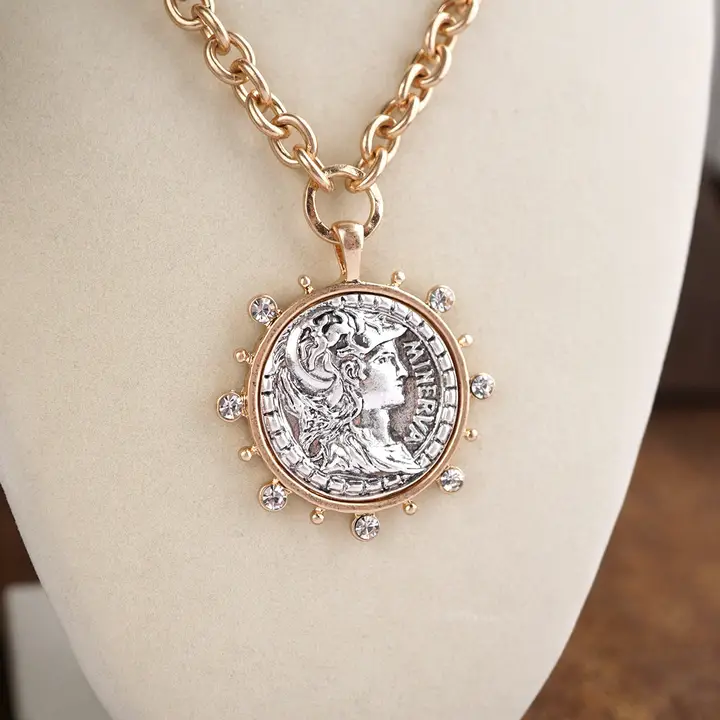 Radiant Relic Coin Medallion Necklace with Crystal Halo