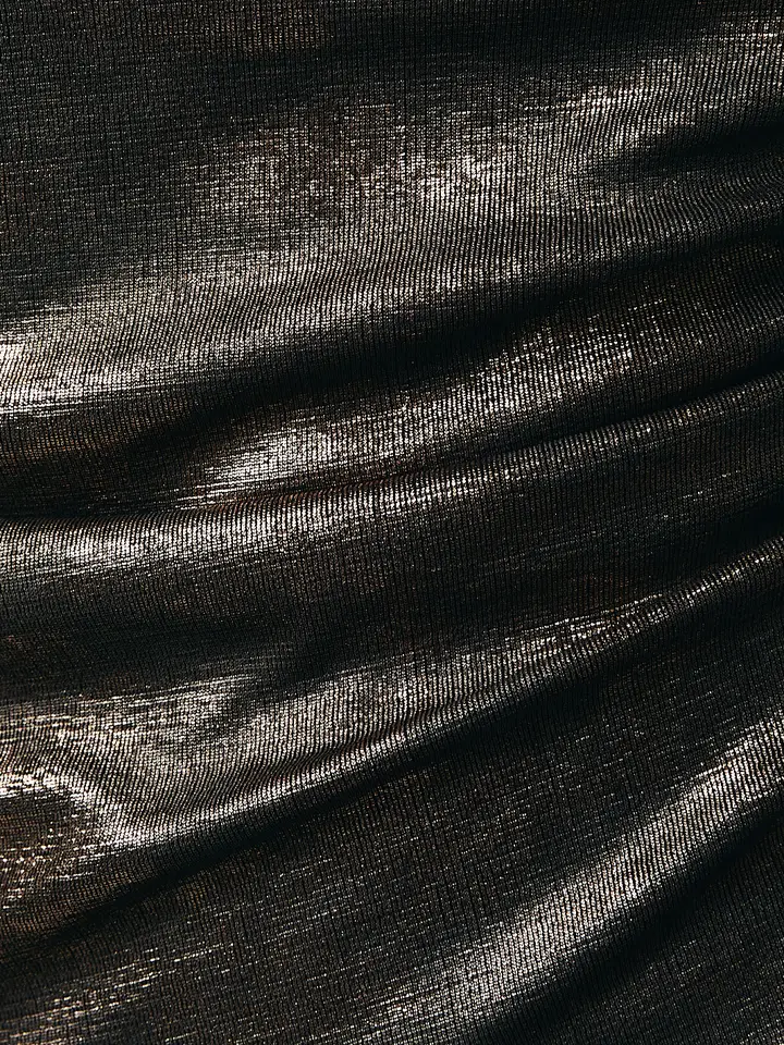 Neva Mock Neck Ruched Metallic Top