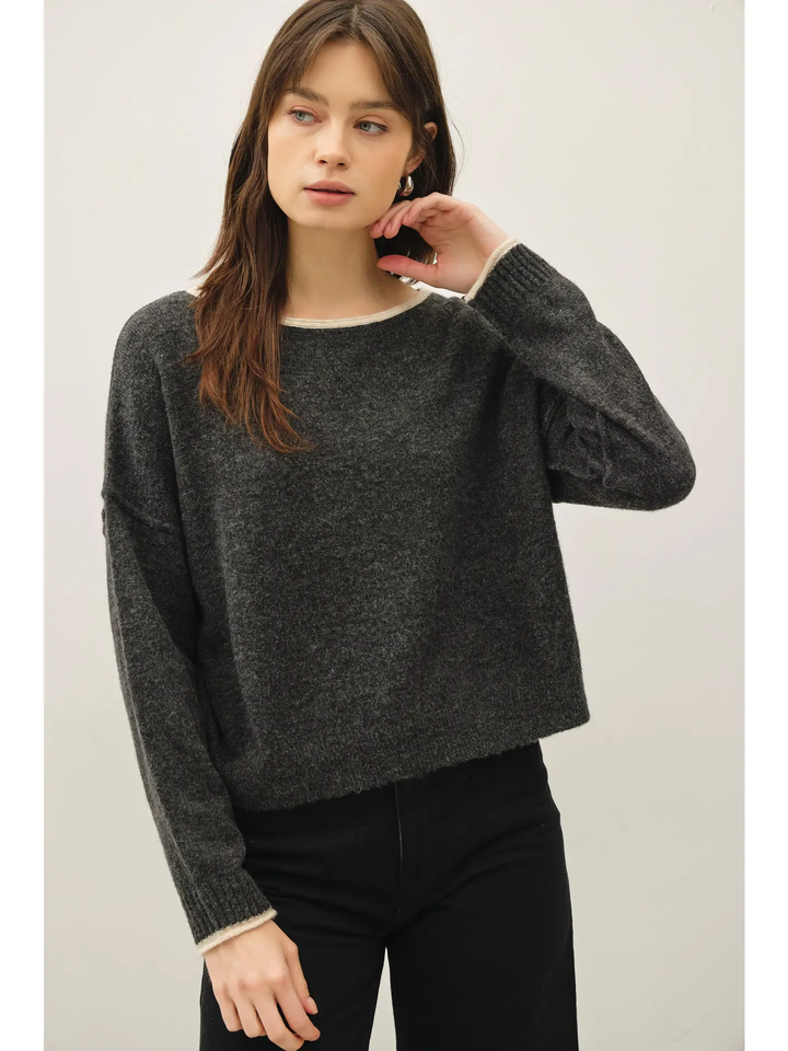 Contrast Layered Boat Neck Sweater