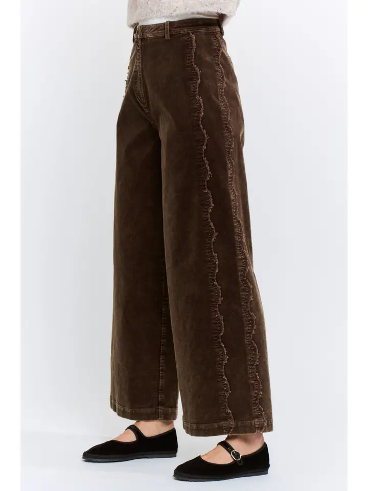 Wide Leg Corduroy High Rise Scalloped Trousers