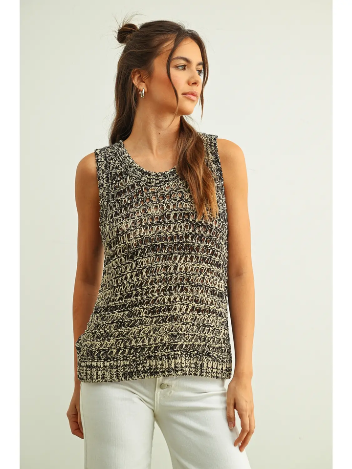 Sleeveless 2 Tone Knit Top
