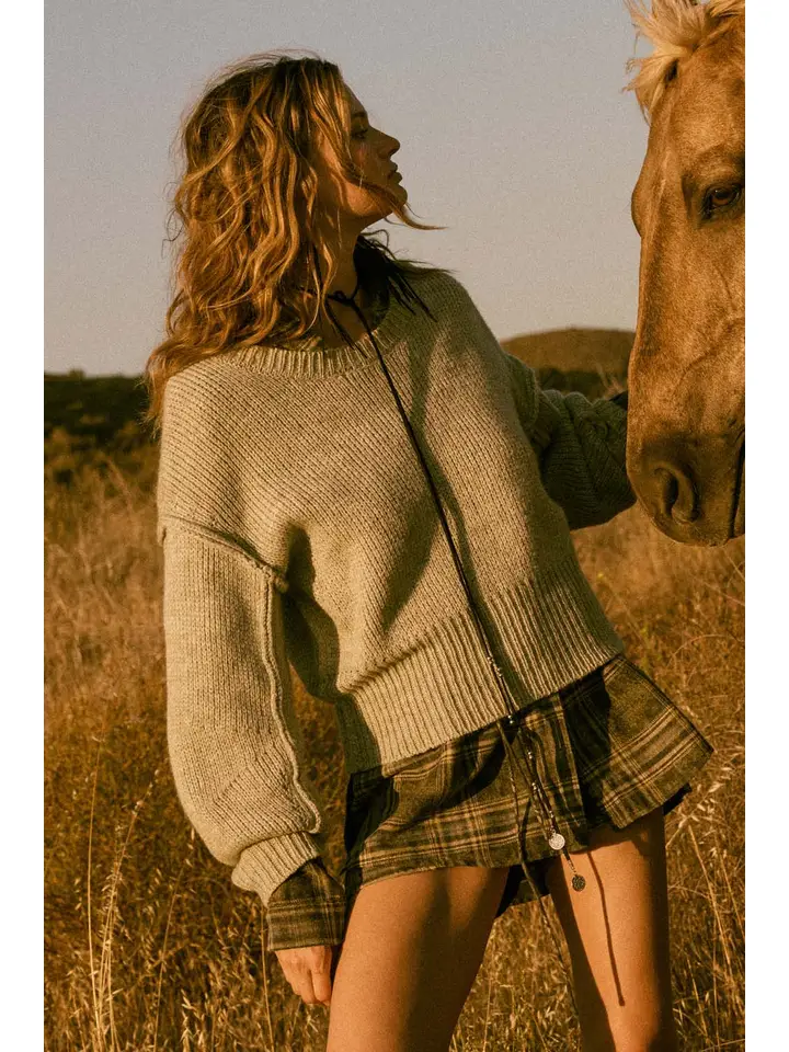 Solid Knit Exposed Seam Sweater