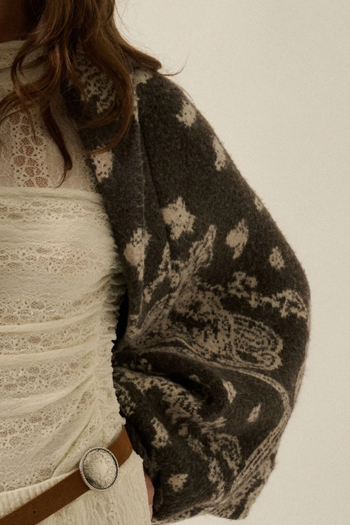 Paisley Jacquard Knit Dolman Shrug Cardigan